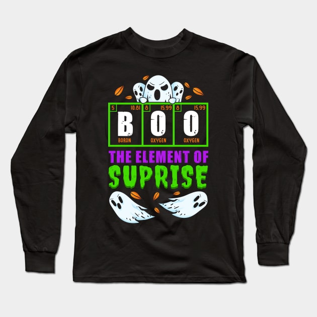 Boo, The Element of Surprise! Funny Chemist Halloween Gift Long Sleeve T-Shirt by Jamrock Designs